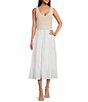 Color:White Natural Combo - Image 1 - V-Neck Sleeveless Tiered Ruffled Hem Woven Knit A-Line Dress