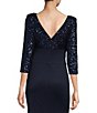 Color:Navy - Image 4 - 3/4 Sleeve Boat Neck Sequin Side Ruffle V-Back A-Line Gown