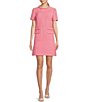 Color:Pink - Image 1 - Boucle Braided Trim Round Neck Short Sleeve Shift Dress