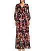 Color:Navy Multi - Image 1 - Floral Chiffon V-Neck 3/4 Sleeve Tiered Maxi Dress