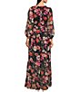 Color:Navy Multi - Image 2 - Floral Chiffon V-Neck 3/4 Sleeve Tiered Maxi Dress