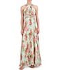 Color:Green Multi - Image 1 - Floral Pleated Chiffon Halter Neck Sleeveless Dress