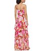 Color:Hot Pink - Image 2 - Floral Printed Chiffon V-Neck Sleeveless Tiered Gown
