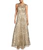 Color:Champagne - Image 1 - Illusion Neckline Embroidered Sequin Mesh A-Line Gown