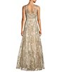 Color:Champagne - Image 2 - Illusion Neckline Embroidered Sequin Mesh A-Line Gown