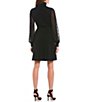 Color:Black - Image 2 - Mock Neck Long Sheer Sleeve Knit Fit and Flare Sweater Dress