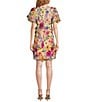 Color:Multi Floral - Image 2 - Petite Size Short Puff Sleeve Crew Neck 3D Flower Dress