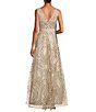Color:Champagne - Image 2 - Petite Size Sleeveless Crew Neck Embroidered Sequin A-Line Gown
