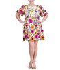 Color:Multi Floral - Image 1 - Plus Size Short Puff Sleeve Crew Neck 3D Flower Dress