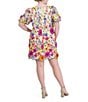 Color:Multi Floral - Image 2 - Plus Size Short Puff Sleeve Crew Neck 3D Flower Dress