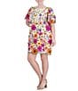 Color:Multi Floral - Image 3 - Plus Size Short Puff Sleeve Crew Neck 3D Flower Dress