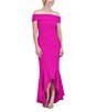 Color:Fuchsia - Image 1 - Scuba Off-The-Shoulder Cap Sleeve Ruched Side High-Low Ruffle Hem Fit and Flare Dress