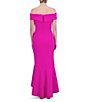 Color:Fuchsia - Image 2 - Scuba Off-The-Shoulder Cap Sleeve Ruched Side High-Low Ruffle Hem Fit and Flare Dress