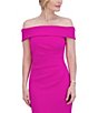 Color:Fuchsia - Image 4 - Scuba Off-The-Shoulder Cap Sleeve Ruched Side High-Low Ruffle Hem Fit and Flare Dress