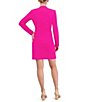 Color:Hot Pink - Image 2 - Stretch Scuba Crepe Surplice V-Neck Long Sleeve Rosette Tuxedo Dress