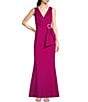 Color:Magenta - Image 1 - Stretch Scuba Surplice V Neckline Sleeveless Gown