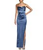 Color:Blue - Image 1 - Emma Bodice Side Slit Satin Long Dress