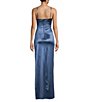 Color:Blue - Image 2 - Emma Bodice Side Slit Satin Long Dress