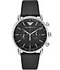 Color:Black - Image 1 - Men's Quartz Chronograph Black Leather Strap Bracelet Watch