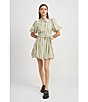 Color:Sage Stripe - Image 3 - Cece Stripe Point Collar Neck Puff Short Sleeve Mini Dress