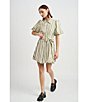 Color:Sage Stripe - Image 4 - Cece Stripe Point Collar Neck Puff Short Sleeve Mini Dress