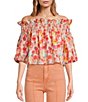Color:Coral Multi - Image 1 - Giada Floral Print Off-the-Shoulder Long Sleeve Top