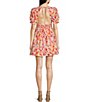 Color:Coral Multi - Image 2 - Giada Floral Print V Neck Short Puff Sleeve Mini Dress