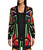 Color:Atlantis - Image 1 - Knit Jersey Colorful Stained Glass Contrast Trim Open-Front Coordinating Jacket