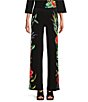 Color:Esme - Image 1 - Knit Jersey Floral Placement Print Straight Leg Pull-On Coordinating Pants