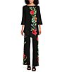 Color:Esme - Image 5 - Knit Jersey Floral Placement Print Straight Leg Pull-On Coordinating Pants