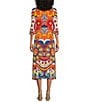 Color:Annie - Image 2 - Knit Jersey Mod Floral Print V-Neck 3/4 Sleeve Midi A-Line Dress