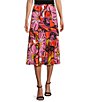 Color:Poppy - Image 1 - Knit Jersey Summer Floral Print A-Line Midi Skirt