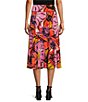 Color:Poppy - Image 2 - Knit Jersey Summer Floral Print A-Line Midi Skirt