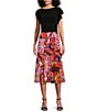 Color:Poppy - Image 3 - Knit Jersey Summer Floral Print A-Line Midi Skirt