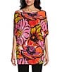 Color:Poppy - Image 1 - Knit Jersey Summer Floral Print Boat Neck Short Dolman Sleeve Tunic