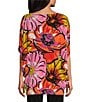 Color:Poppy - Image 2 - Knit Jersey Summer Floral Print Boat Neck Short Dolman Sleeve Tunic
