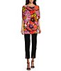 Color:Poppy - Image 3 - Knit Jersey Summer Floral Print Boat Neck Short Dolman Sleeve Tunic
