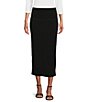 Color:Black - Image 1 - Elastic Waist Straight Sheath Midi Skirt