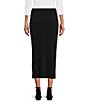 Color:Black - Image 2 - Elastic Waist Straight Sheath Midi Skirt
