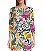 Color:Willow - Image 1 - Mixed Floral Print Knit Jersey Boat Neck 3/4 Sleeve Side Slit Tunic