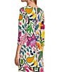 Color:Willow - Image 4 - Mixed Floral Print Knit Jersey Boat Neck 3/4 Sleeve Side Slit Tunic