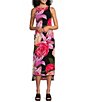Color:Rita - Image 1 - Mixed Floral Print Knit Jersey Crew Neck Sleeveless High-Low Hem Midi Sheath Dress
