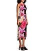 Color:Rita - Image 3 - Mixed Floral Print Knit Jersey Crew Neck Sleeveless High-Low Hem Midi Sheath Dress