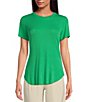 Color:Green - Image 1 - Crew Neck Ribbed Short Sleeve Shirttail Hem Tee Shirt