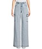Color:Chambray - Image 1 - Denim Acid Wash Relaxed Wide Leg Cargo Jeans