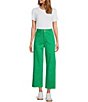 Color:Green - Image 3 - Patch Pocket High Rise Frayed Hem Wide Leg Jeans