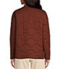 Color:Coffee - Image 2 - Quilted Crew Neck Long Sleeve Zipper Front Jacket