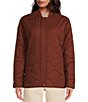 Color:Coffee - Image 4 - Quilted Crew Neck Long Sleeve Zipper Front Jacket