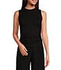 Color:Black - Image 1 - Ruched Sleeveless Knit Tank Top