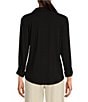 Color:Black - Image 2 - Soft Knit Jersey Long Sleeve Button Down Shirt